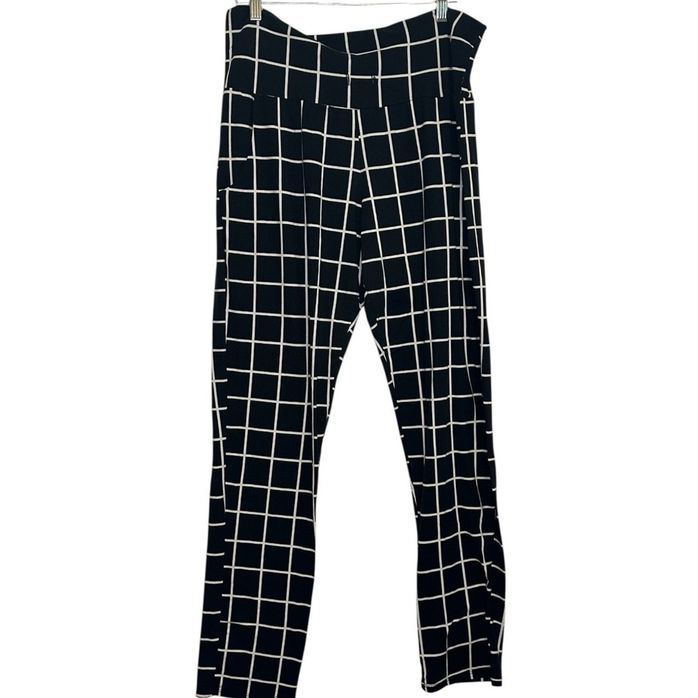 Twenty Ten Windowpane Grid Print Pants Women Black White Dark Academia Hi Rise L